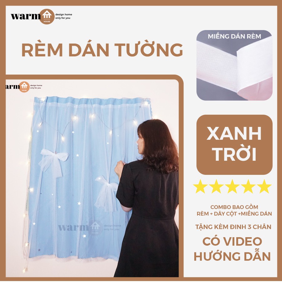 Rèm Dán Tường siêu xinh Ảnh Thật WARM HOUSE - Xanh Trời