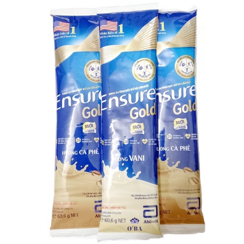 Sữa gói Ensure gold hương Vani, ít ngọt, cà phê, hạnh nhân (ăn chay), lúa mạch 60.6g