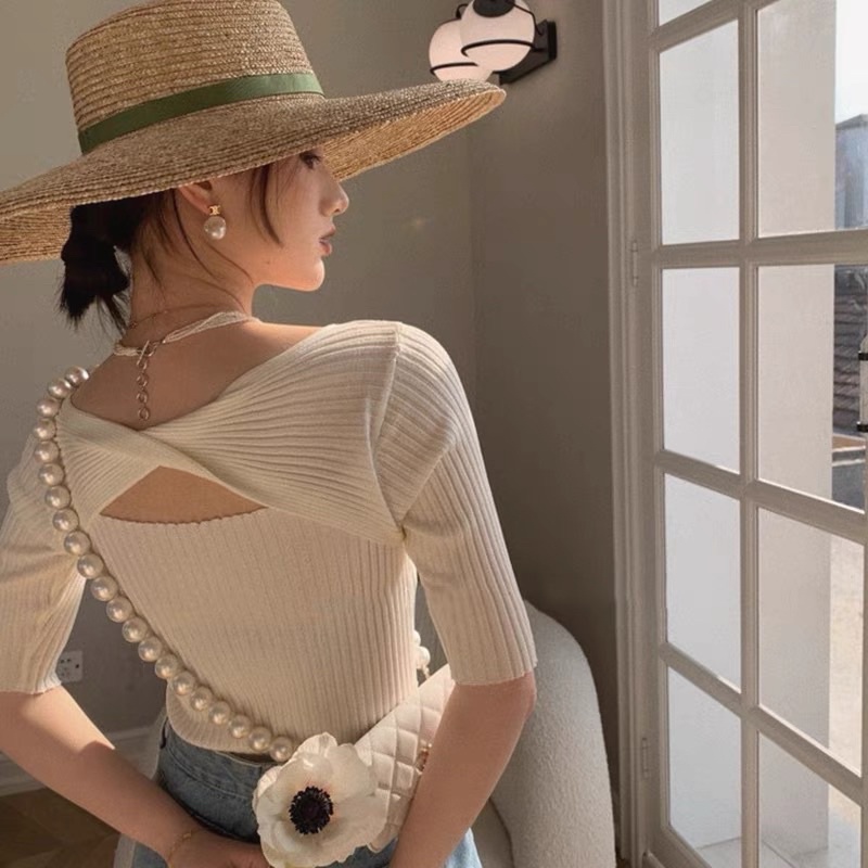 áo len dệt kim kiểu xoắn chéo giữa (8743#)