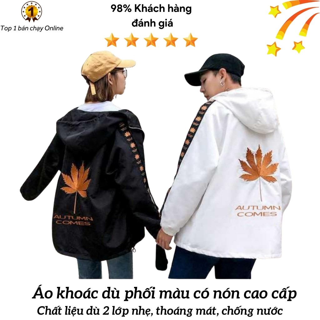 Áo khoác dù có mũ KD11 hoạ tiết in hình chiếc lá, form Hàn Quốc unisex cho nam nữ, chất liệu dù cao cấp | BigBuy360 - bigbuy360.vn