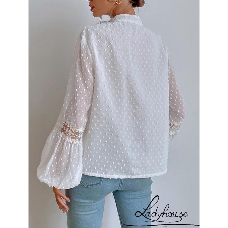 Áo Sơ Mi Chiffon Tay Dài Dáng Rộng Họa Tiết Chấm Bi Thời Trang Đường Phố Cho Nữ