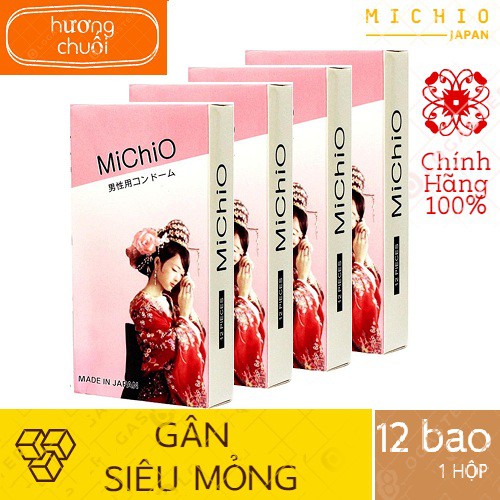 Bao cao su siêu mỏng Michio [COMBO 4 Hộp 48bao] BCS Nhật Bản Hương chuối quyến rũ, nhiều gel, thử 1 lần nhớ 1 đời