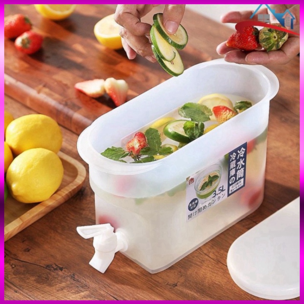 Bình đựng nước, Bình nước hoa quả 3,5l có vòi thiết kế thông minh, để tủ lạnh, nhựa PP an toàn, dễ dàng tháo lắp lau rửa