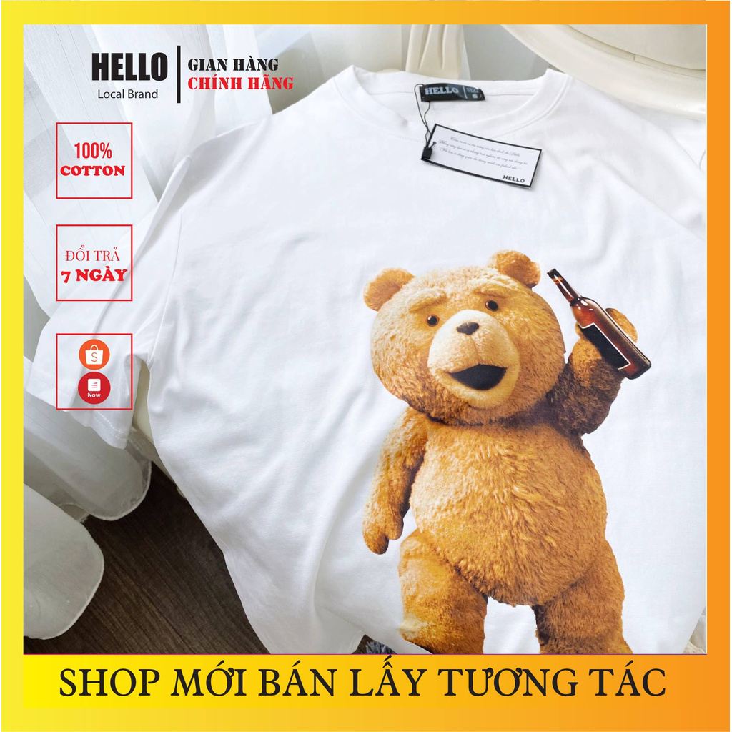 [Áo phông nữ nam tay lỡ] Áo thun form rộng tay lỡ nam nữ đen trắng GẤU TEDDY - Ap 41