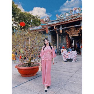 SET ĐỒ LAM ĐI CHÙA THÊU HOA NỔI VẢI LỤA