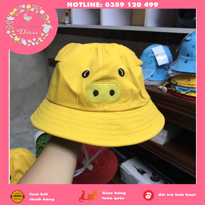 Mũ rộng vành tròn cho bé trai, gái hình lợn dễ thương có dây rút - size từ 2-4 tuổi