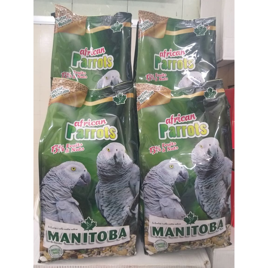 hạt trộn hoàn chỉnh AFRICAN PARROTS gói nguyên 2KG của MANITOBA chuyên dùng cho tất cả dòng vẹt xám Châu Phi