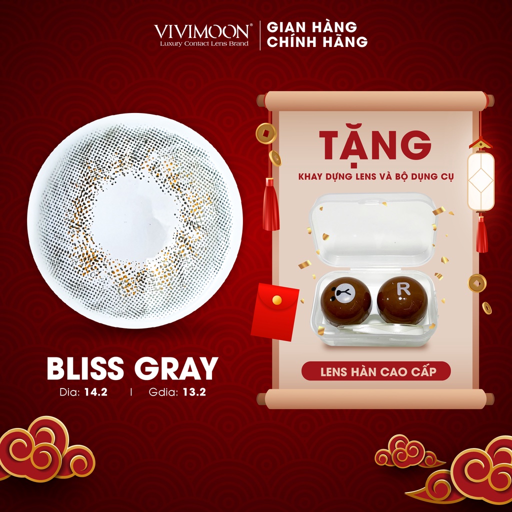 Kính Áp Tròng Cận Màu Xám Hàn Quốc Chính Hãng Vivimoon Bliss Gray 13.2mm