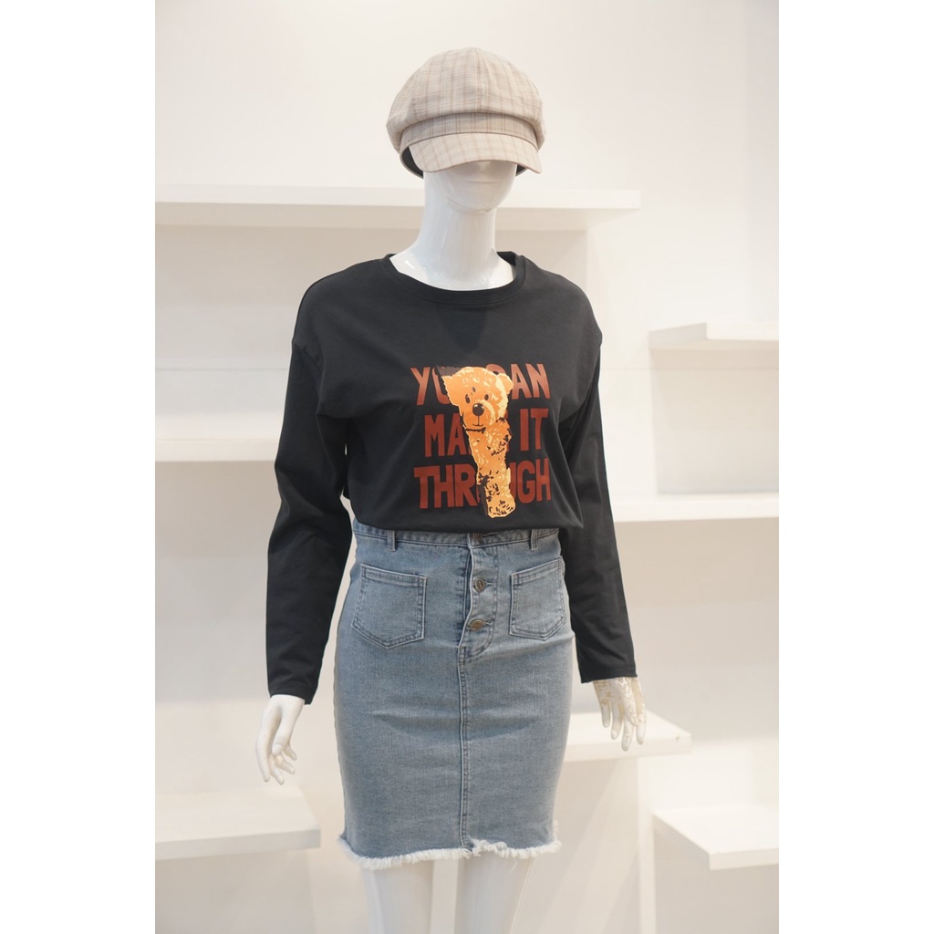 Áo thun dài tay cotton hình gấu siêu xinh