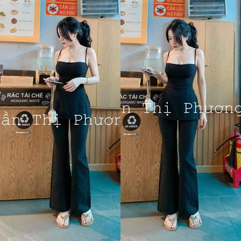 Set quần ống loe áo dây xẻ tà