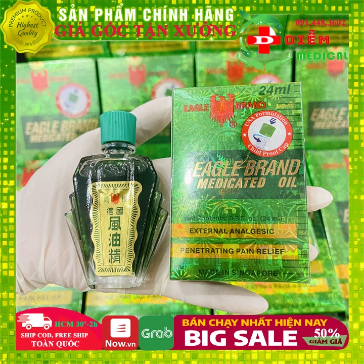 Dầu Gió Xanh 2 Nắp Mỹ Sing Con Ó 24ml, Tem In, Mẫu Mới Chuẩn Xuất USA, Bao Thơm Bao Nóng