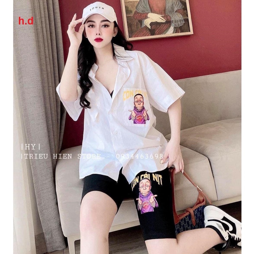 Sét bộ áo sơ mi + quần legging lửng bó Còn Cái Nịt HDA0821