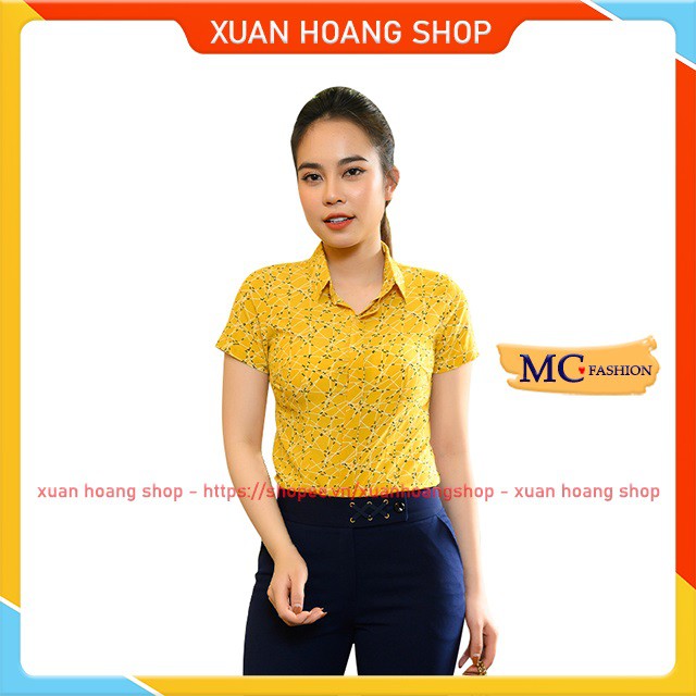 Áo Sơ Mi Nữ Ngắn Tay Kiểu Đẹp Công Sở Mc Fashion, Size Đủ, Chất Vải Mát, Màu Xanh Đen Tím Than, Vàng Đỏ Cộc, Kẻ Sọc A668