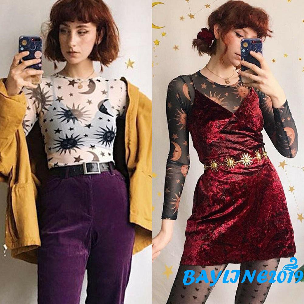 Áo lưới tay dài cổ tròn thời trang cho nữ