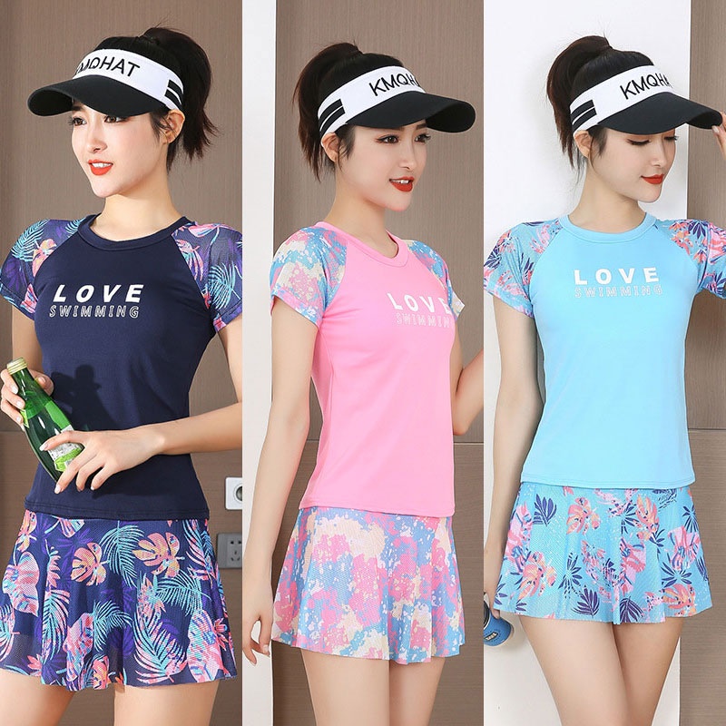 Set đồ bơi LOCO FISH hai mảnh tay ngắn ôm dáng thời trang xinh xắn dành cho học sinh nữ | BigBuy360 - bigbuy360.vn