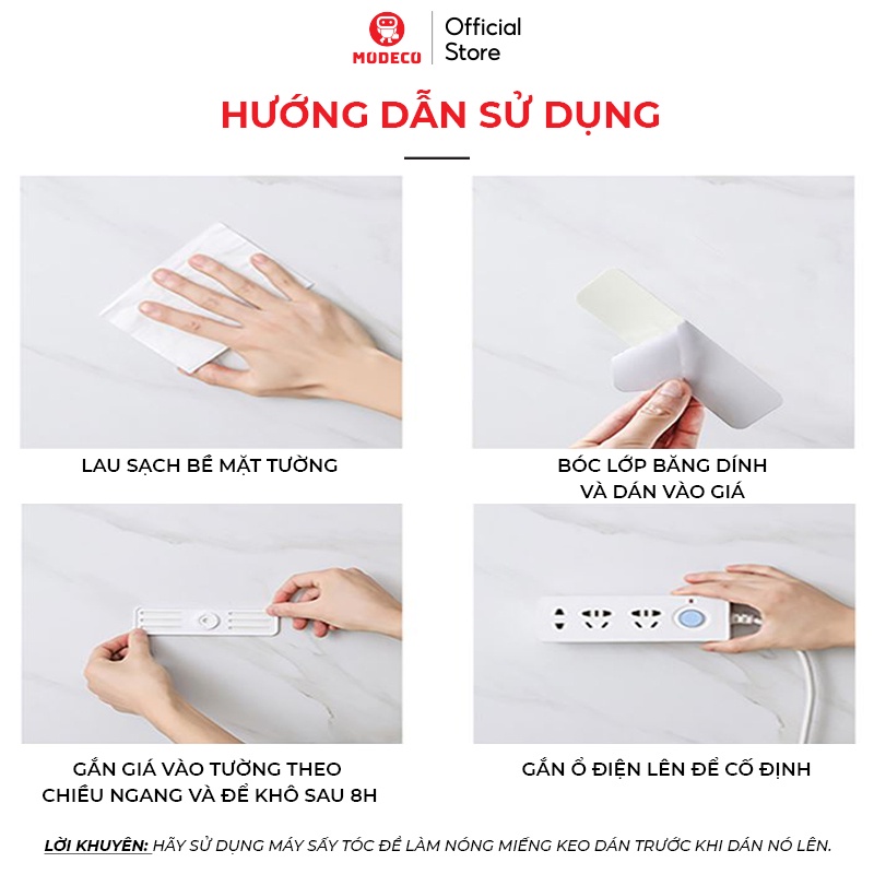 Miếng Dán Tường Treo Ổ Điện, Router Wifi, Xoay 360 Độ Tiện Lợi - Keo Siêu Dính - Nhựa ABS Cao Cấp - Modeco