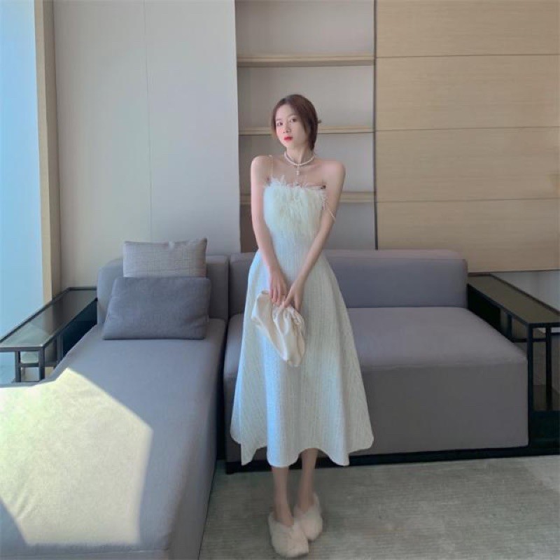 Đầm tiểu thư 2 dây ngọc kiêu sa phối lông Ulzzang 🌸 | BigBuy360 - bigbuy360.vn