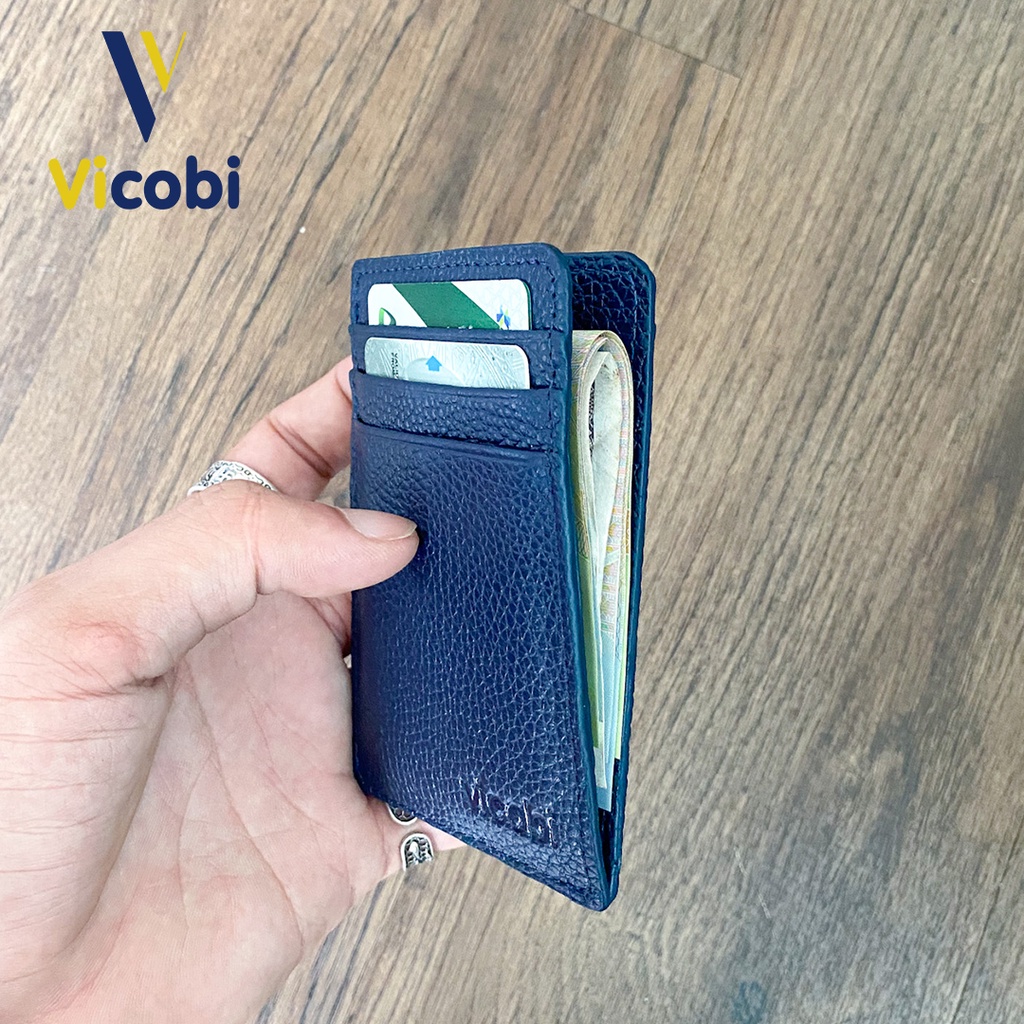 Ví mini Card Holder Da Bò Vicobi M2 Xanh Dương, nhỏ gọn đựng thẻ ATM, Made in VietNam