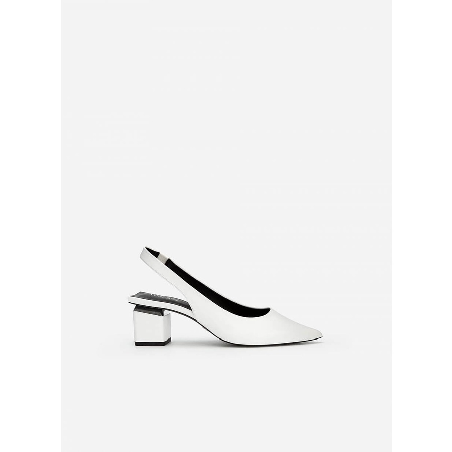 Vascara GIÀY SLINGBACK BÍT MŨI NHỌN GÓT TRỤ CUT-OUT - BMN 0531 - MÀU TRẮNG