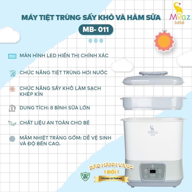 Máy tiệt trùng hơi nước sấy khô thông minh Moaz bebe Mb011