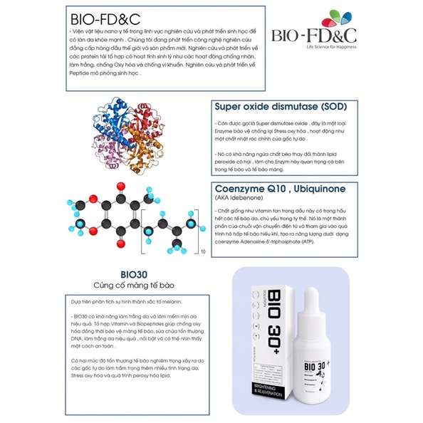 Serum chống lão hoá, làm sáng mịn đều màu da, phục hồi da BIO FD&C Bio 30 10ml