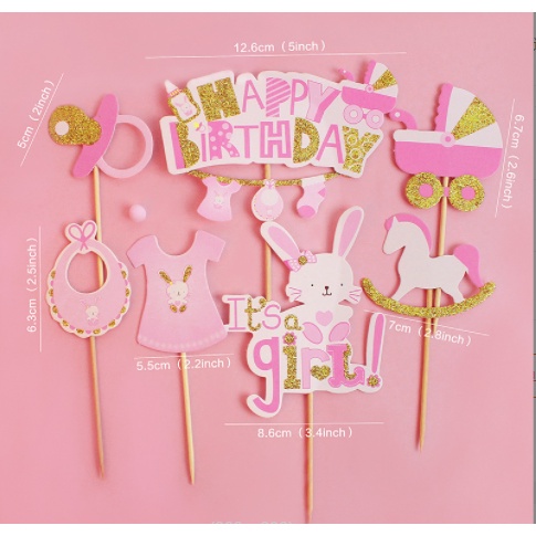 Que cắm nhũ HPBD it's girl Thỏ hồng+ phụ kiện (set)SP069010