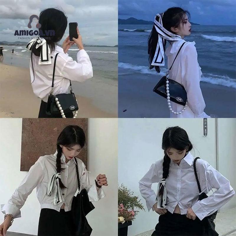 Khăn Choàng Lụa Dài In Chữ Tiếng Anh Thanh Lịch Cá Tính