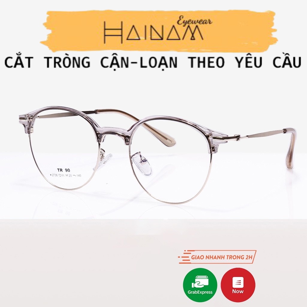 Gọng kính cận nam nữ HAINAMEYEWEAR mắt kính tròn gọng kính kim loại 2736