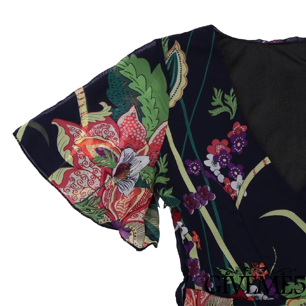 Đầm nữ tay ngắn họa tiết hoa phong cách boho thời trang quyến rũ