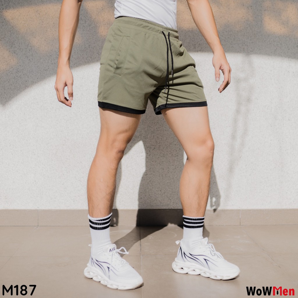 Quần Short Đùi Thun Nam Trơn Viền Màu Tập Gym Thể Thao Đi Bơi Đi Biển Mạc Nhà - M187