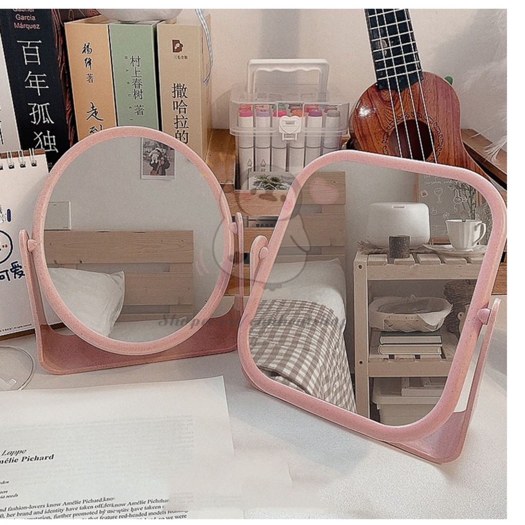 Gương để bàn trang điểm/gương mini 2 mặt Hàn Quốc Vintage lúa mạch 2 mặt gương xoay 360 độ