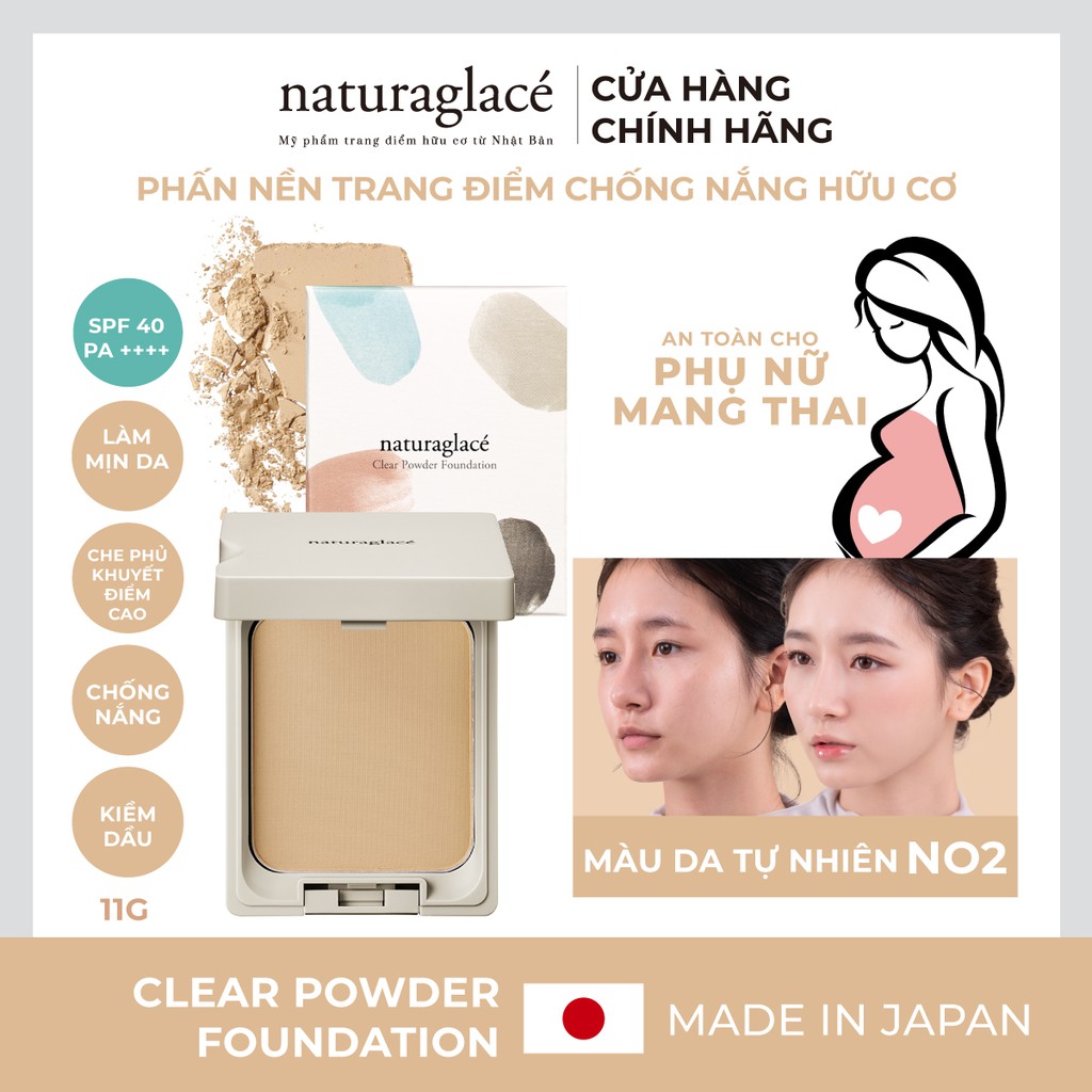 Phấn nền hữu cơ naturaglacé Clear Powder Foundation (NO2 - Màu da tự nhiên) che phủ, kiềm dầu, 11g