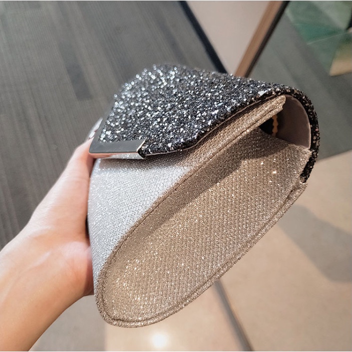 Clutch nữ, ví nữ cầm tay sự tiệc đính đá phối đen trắng siêu sang BAG U CDA22