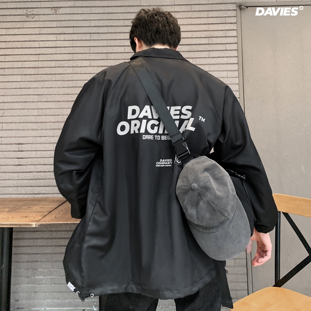 Áo khoác local brand chính hãng form rộng DAVIES màu đen, jacket dù 2 lớp Reflective Original - XL