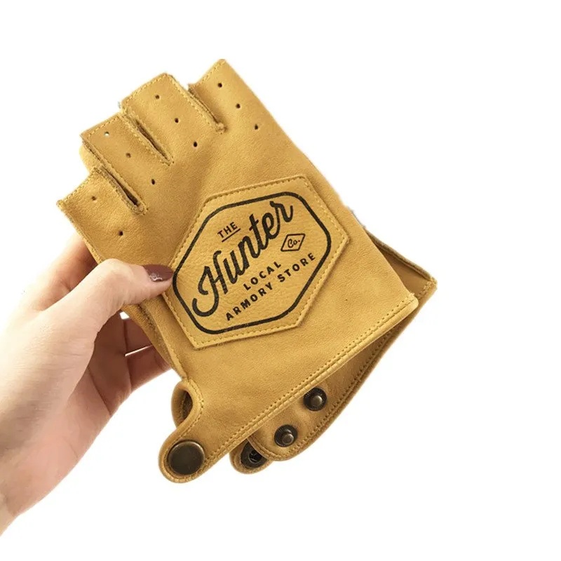 Găng Tay Hở Ngón Bằng Da Chống Trượt Phong Cách retro Dùng Khi Lái Xe Mô Tô