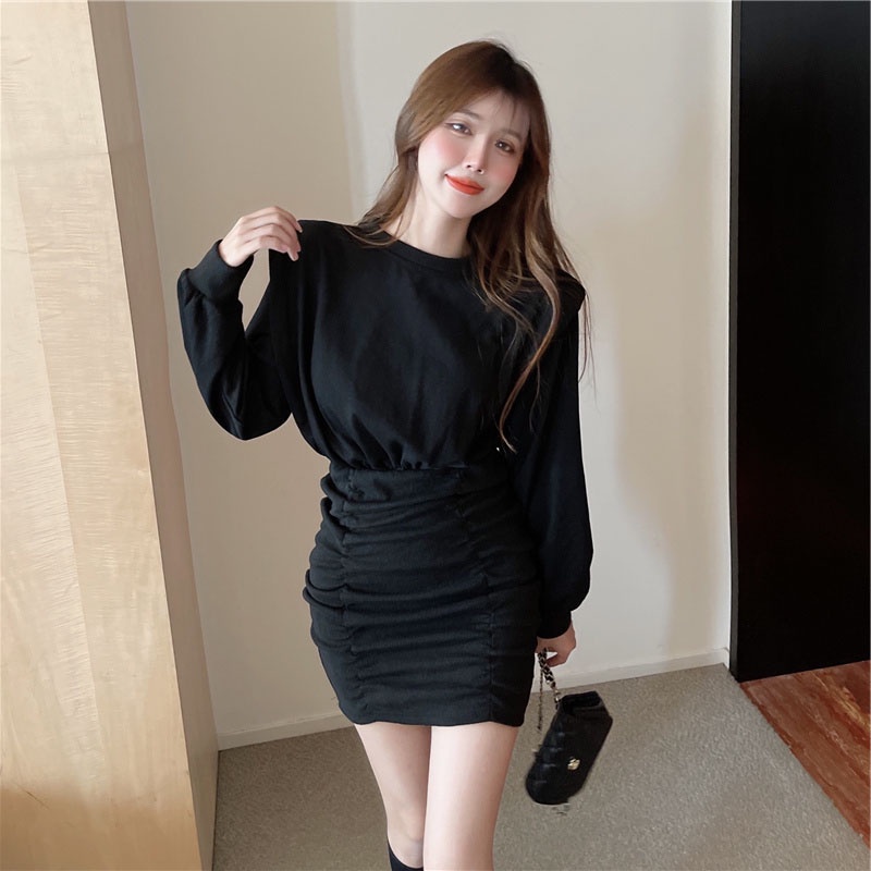 Đầm Tay Phồng Dài Ôm Dáng Thời Trang Mùa Thu Kiểu Mới