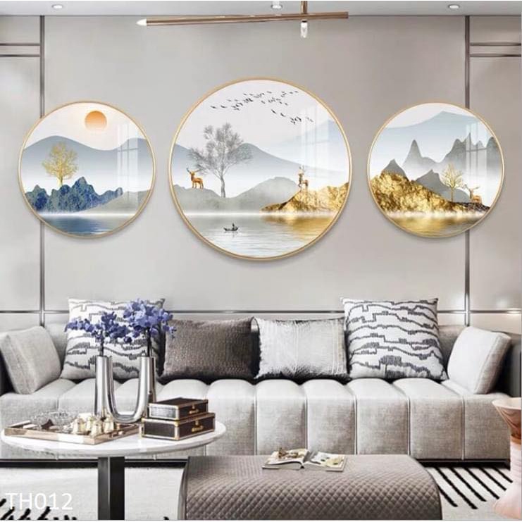 Tranh tráng gương 5D, bộ 3 bức tranh tròn lệch siêu đẹp, siêu độc, treo đâu cũng đẹp.