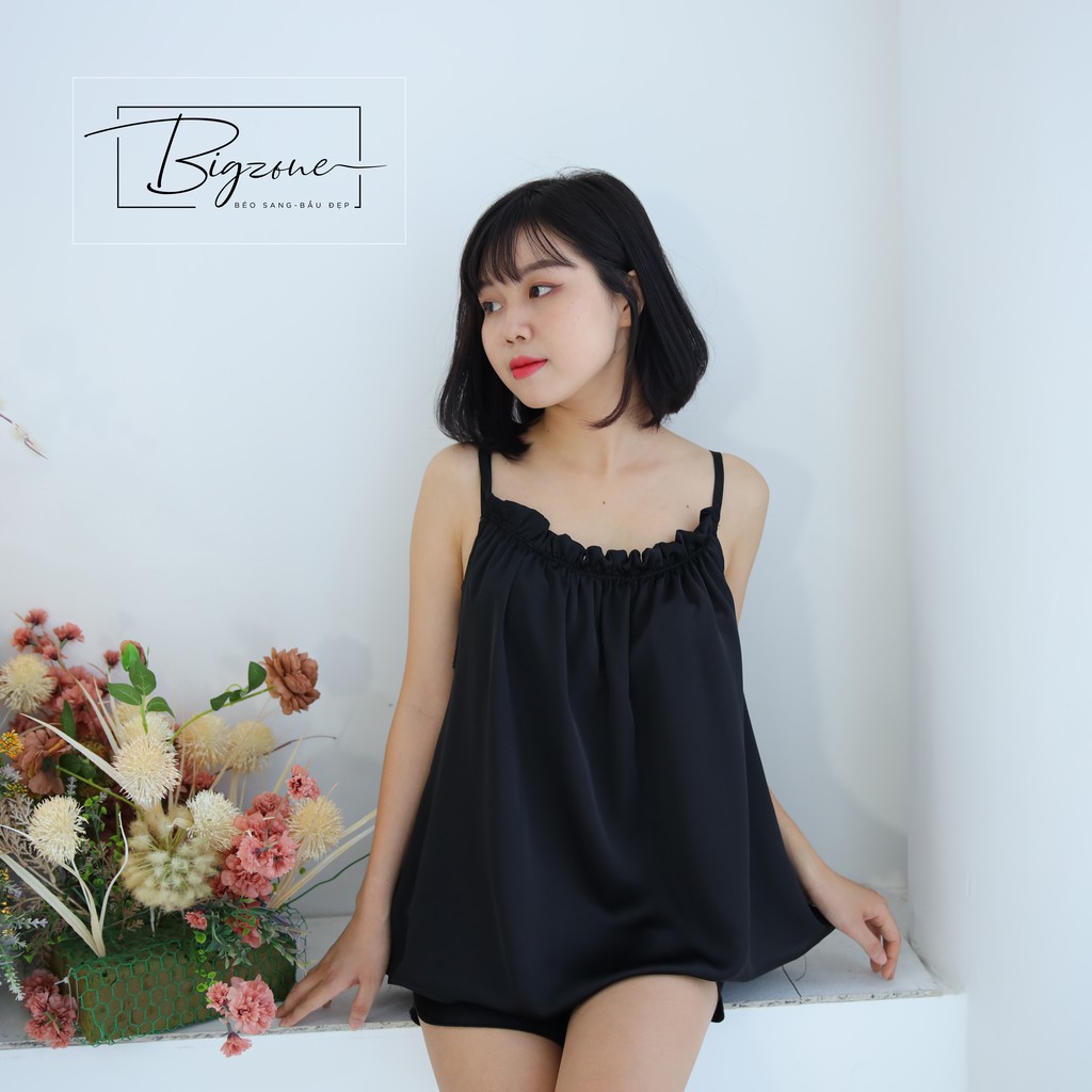Áo ngủ 2 dây trơn chất lụa cao cấp mix nhún ngực thời trang kiểu dáng thon gọn