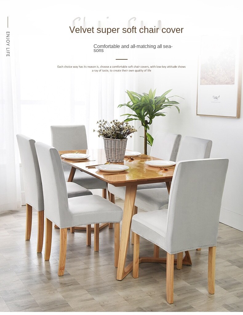 2 Áo bọc ghế ăn màu trơn co dãn chất vải nhung thoải mái