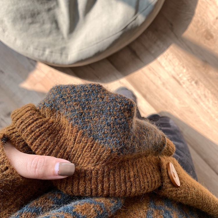 Áo Khoác Len Cardigan Dáng Rộng Màu Sắc Retro Phong Cách Hàn Quốc Cho Nữ