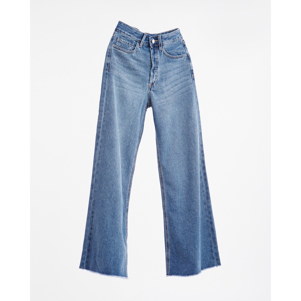 TheBlueTshirt - Quần Jeans Ống Rộng Nữ Màu Xanh Đậm - City Wide Leg Jeans - True Wash