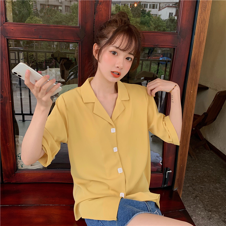 Áo sơ mi nữ SUXI tay ngắn cổ polo phong cách Hàn Quốc cổ điển