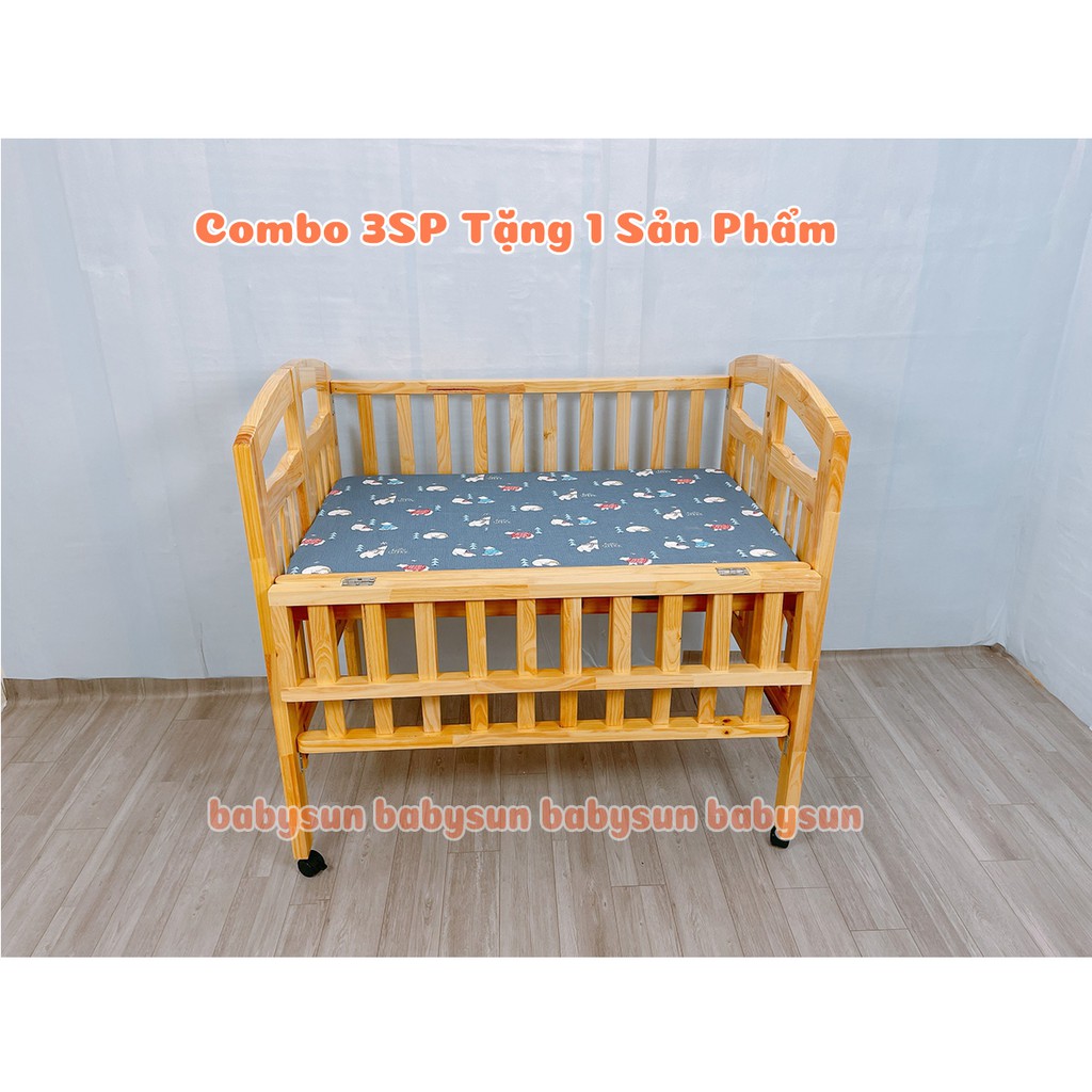 Cũi Trẻ Em BabySun Cũi Gỗ Thông Cho Bé Màu Tự Nhên  Kích Thước 110x70x96cm Chống Cong Vênh Mối Mọt Bảo Hành 12 Tháng