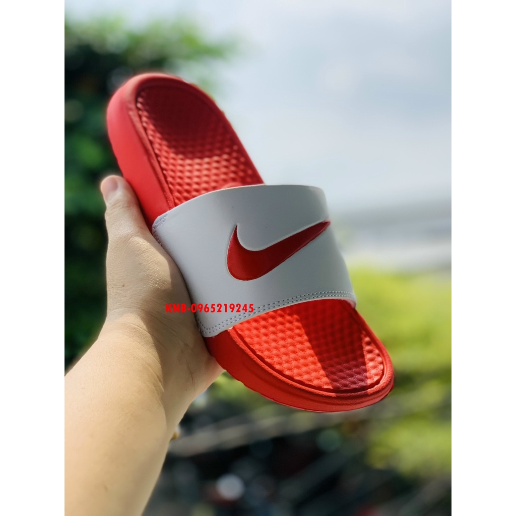 ♥️ Freeship+Ảnh Thật ♥️ dép nike quai ngang nam nữ, dép quai ngang thể thao nam nữ 𝐍𝐈𝐊𝐄-𝐁𝐞𝐧𝐚𝐬𝐬𝐢 màu đỏ quai trắng