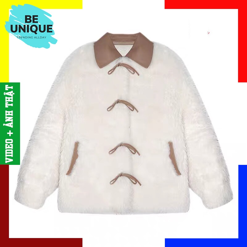 Áo Khoác Mùa Đông, Áo Khoác Ấm, Áo Khoác Lông Trắng Viền Nâu Hottrend - SP000668