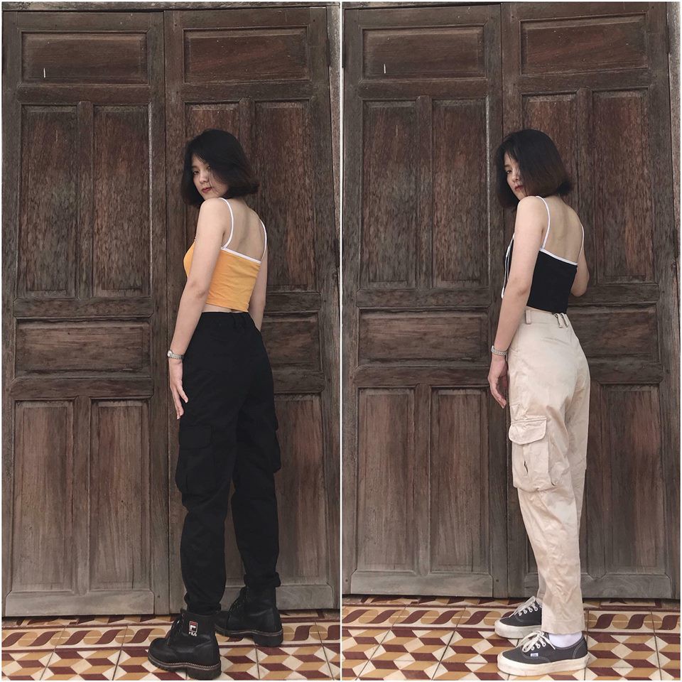 Quần dài túi hộp box pant màu đen/tan (LƯNG THUN)- BOX PANT IN BLACK/TAN Ulzzang UNISEX 1hitshop