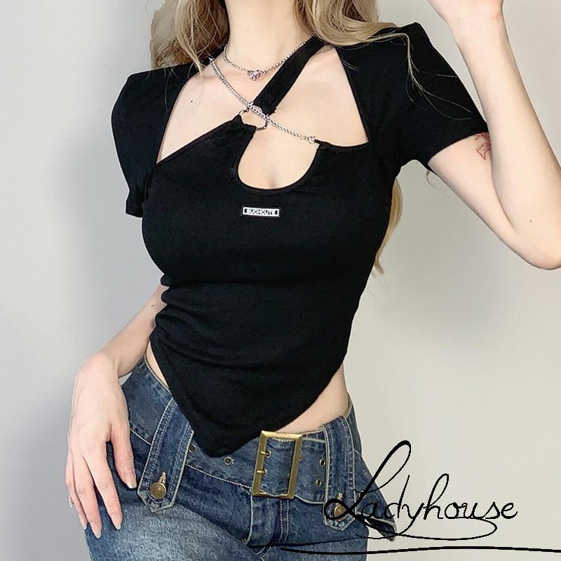 Áo Thun Crop Top Tay Ngắn In Chữ Dáng Ôm Thời Trang Cho Nữ