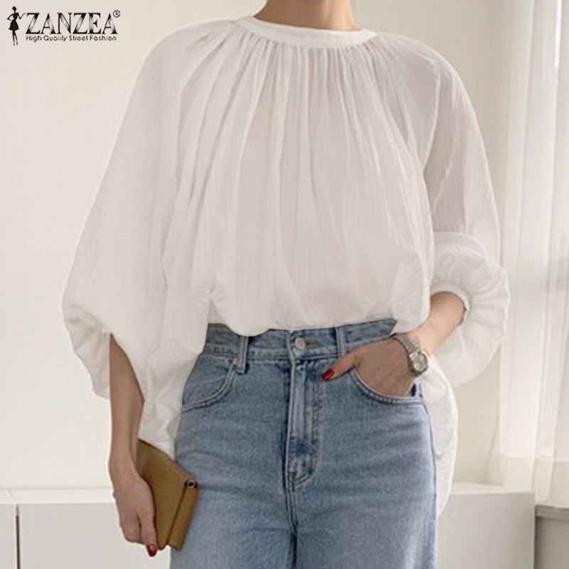 Zanzea Áo Kiểu Nữ Dài Tay Cổ Tròn Form Rộng Thời Trang