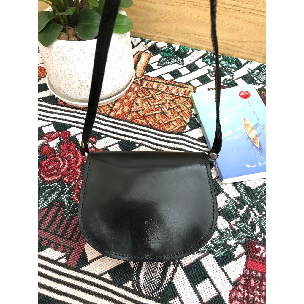 Túi đeo chéo mini hiệu Vera Pelle của Ý da mộc