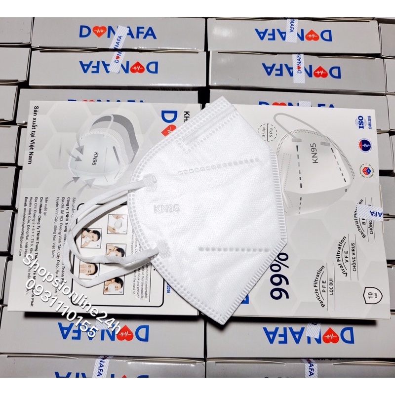 ✅ Hộp 10 cái khẩu trang y tế 5 lớp KN95, N95 Donafa ( màu trắng )